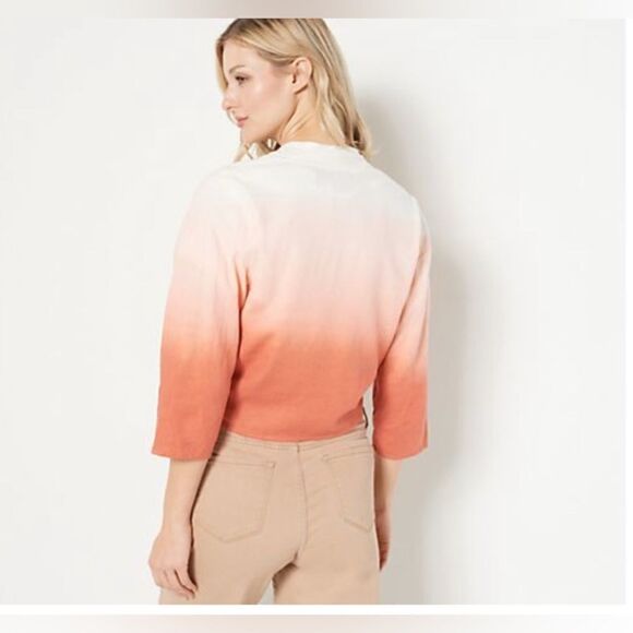 NWT Denim & Co Women’s Linen Blend Teal Green Ombre Shrug Cardig - Size XL - Picture 2 of 6